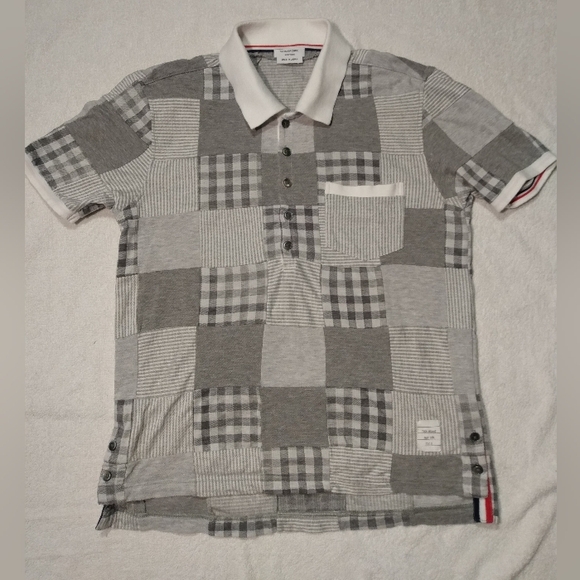 THOM BROWNE Made in Japan Cotton Patchwork Short Sleeve Polo Button down Shirt - Picture 2 of 16